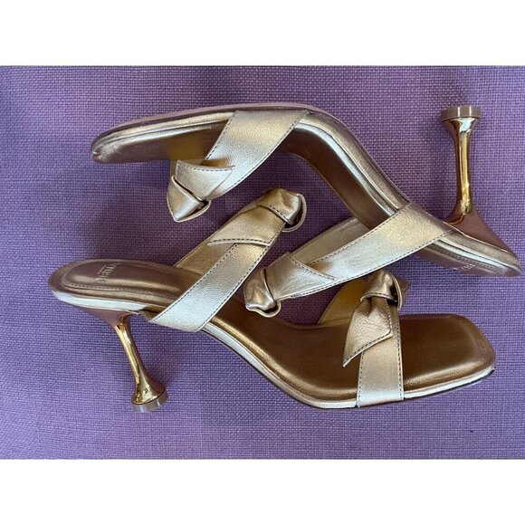 Alexandre Birman Clarita Square Flare 85 in Oro Gold 38 with Box High Heels - Picture 9 of 16